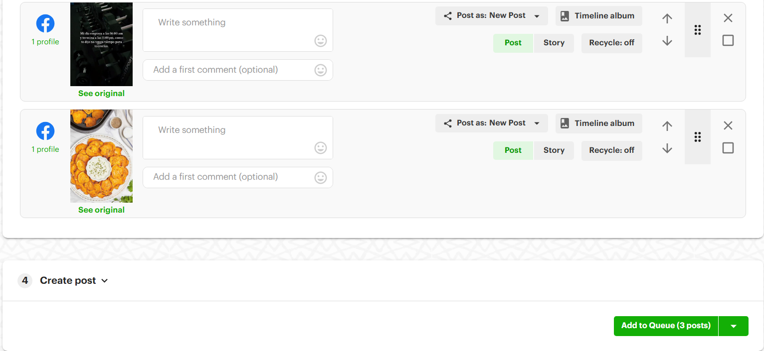 Edit your posts and click “Add to Queue.”